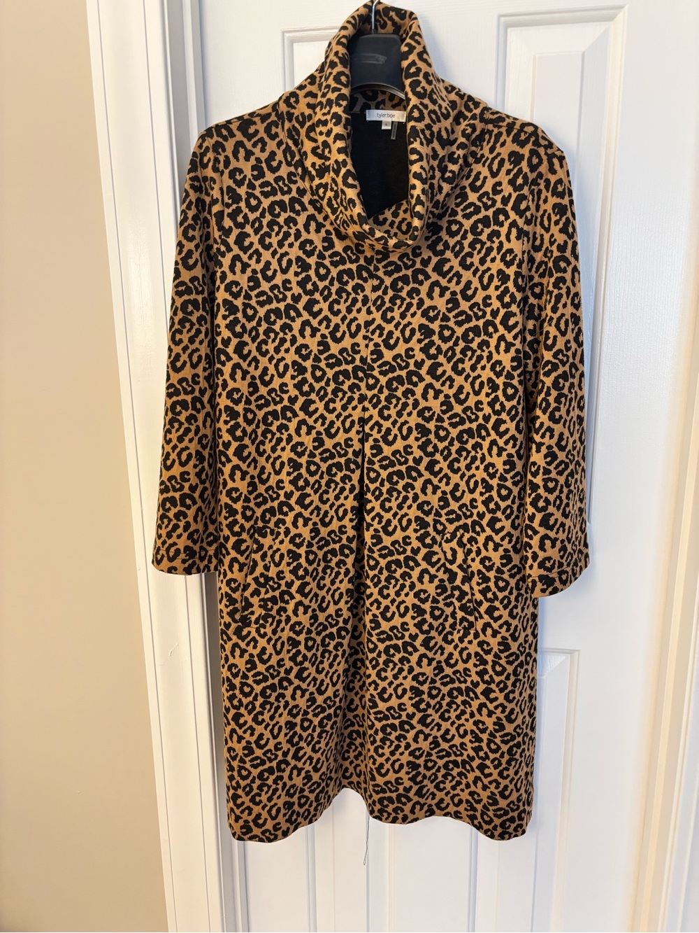 Tyler Boe Leopard Print Cowl Neck Long Sleeve Dress